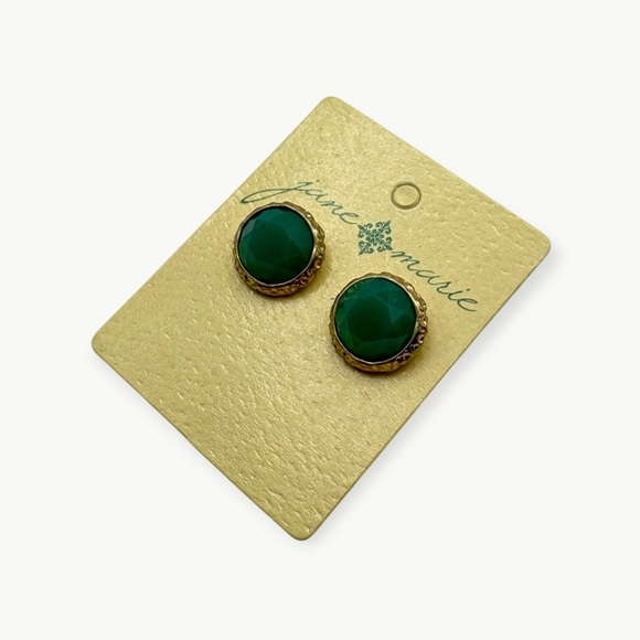 NWT Jane Marie Antique Gold Opal Green Stud Earrings, Teal - Picture 2 of 6